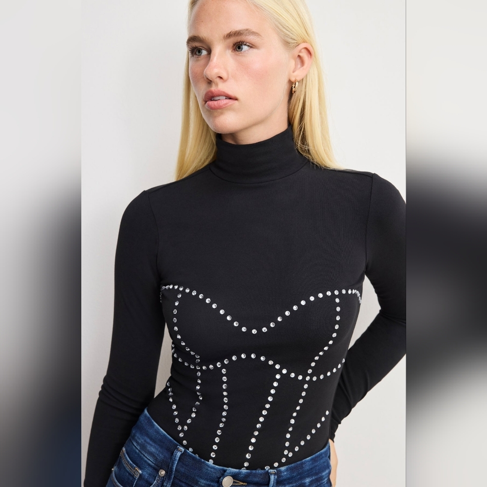 Good American Dolly Crystal Corset Bodysuit - Black